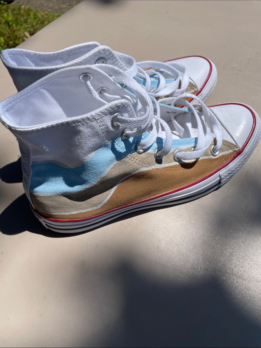 Converse High Top Sneakers in White, Light Blue & Tan - Picture 4 of 4